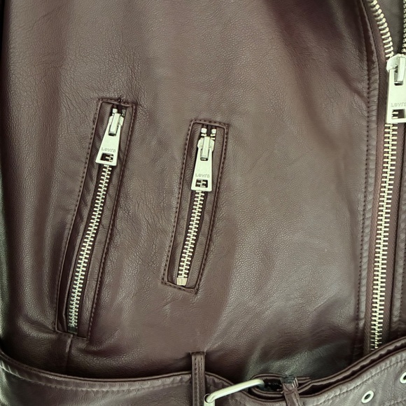 Levi's Faux Leather Moto Jacket XS Burgundy - Picture 6 of 10